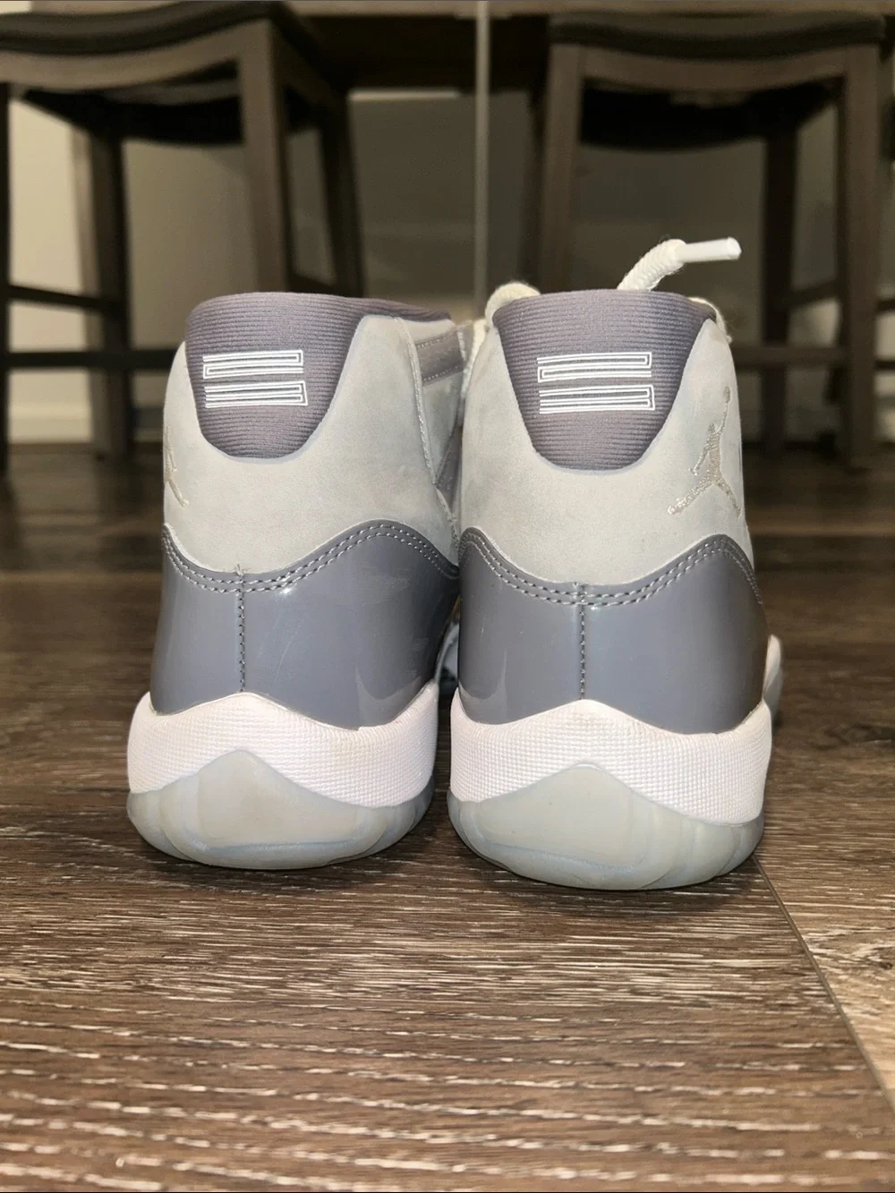 Jordan Men’s Grey and White Patent Low-Top Sneakers